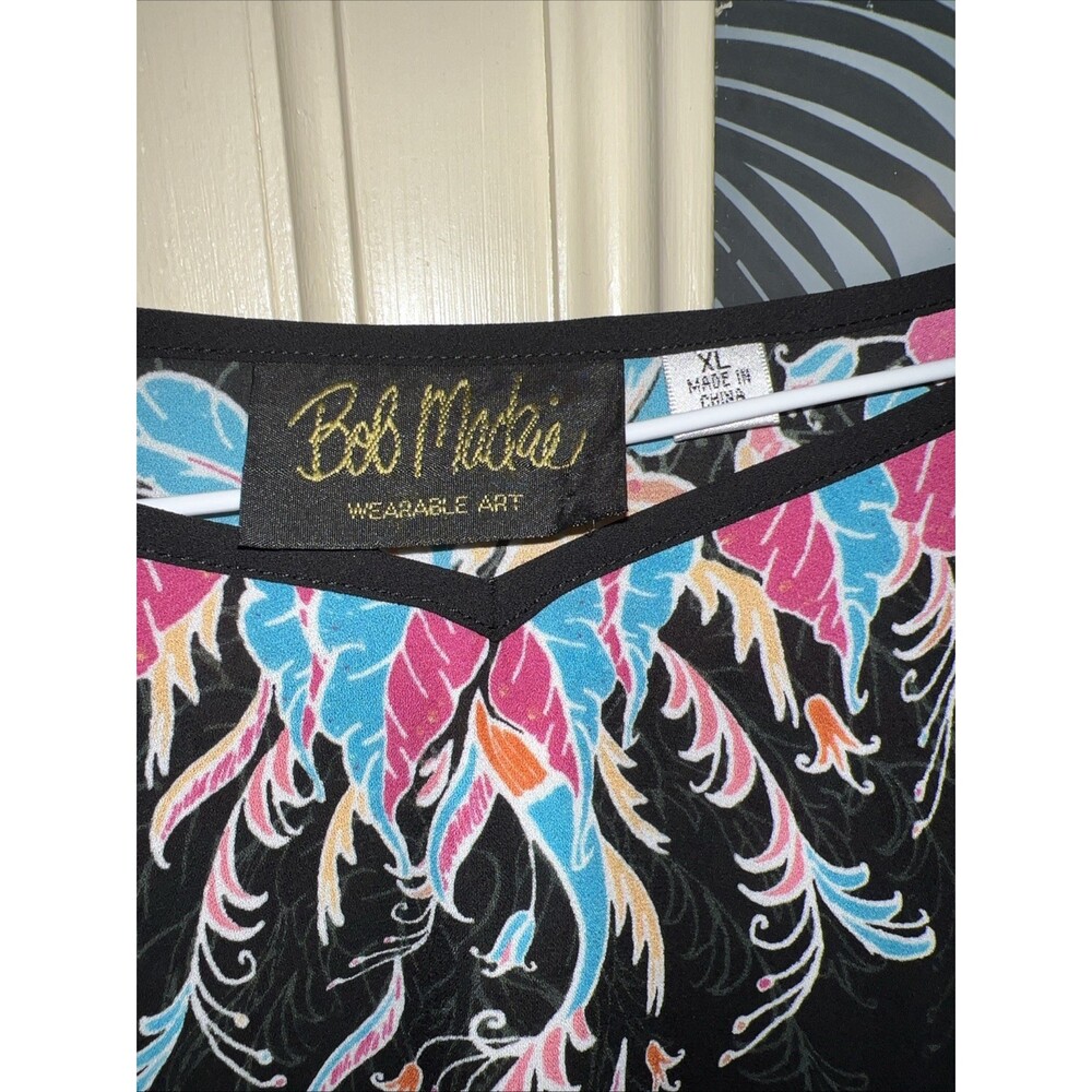 Bob Mackie Wearable Art Floral Print Blouse X-Large Black Multicolor - Picture 2 of 5